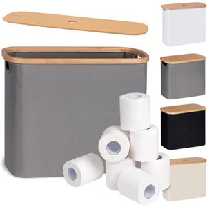 Toilet Paper Organizer with Lid, Free Standing Holder and Storage, Grey