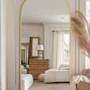 Full Length Mirror, 59"x19" Floor Mirror, Arch Floor Standing Mirror Freestanding Arch Full Body Mirrors with Stand for Bedroom, Hanging Mounted Mirrors for Living Room Cloakroom, Gold