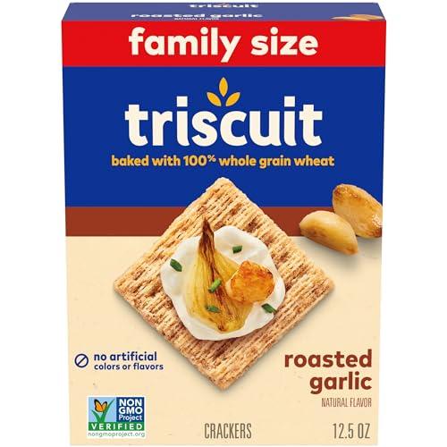 Triscuit Roasted Garlic Whole Grain Wheat Crackers, Snack Crackers, Lunch Snacks, Family Size, 12.5 oz, 6 pack, Best By: 24 DEC 2025
