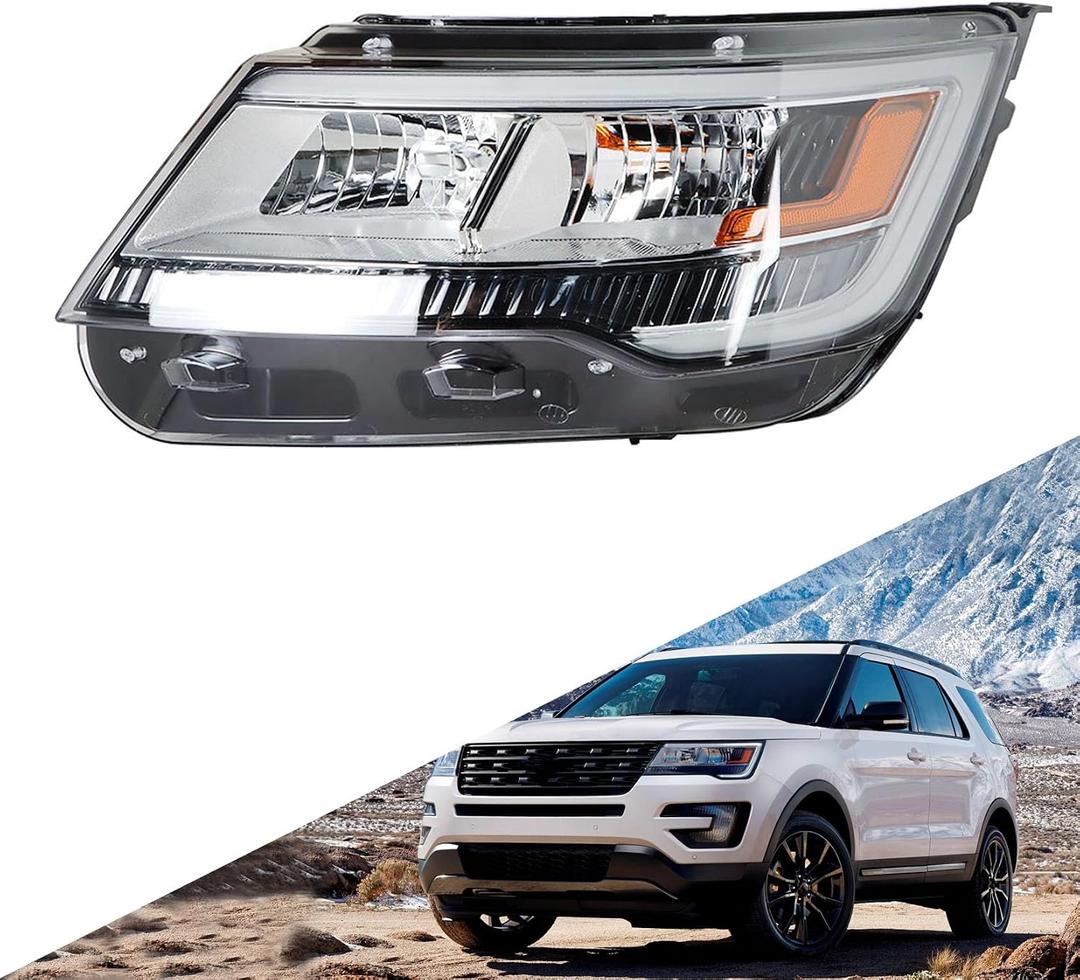 Headlights Assembly Black Bezel DRL Headlamp Left Side Replacement for Explorer 2016-2018