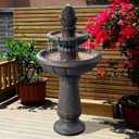 Teamson Home Deluxe Pineapple Pedestal 2 Tiered Floor Waterfall Fountain with Pump for Outdoor Patio Garden Backyard Decking, 39 Inch Height, Iron Gray