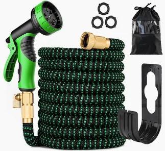 100 ft Expandable Garden Hose - 2025 Reinforced No Kink Retractable Water Hose 100ft with 10 Pattern Spray Nozzle, Solid Brass Fittings, Strong Expanding Latex Tube - Super Lightweight & Flexible