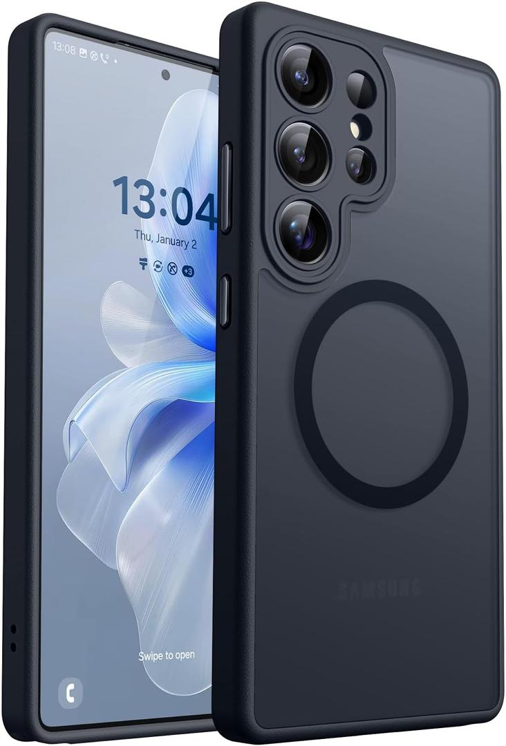 CANSHN Designed for Samsung Galaxy S25 Ultra Case (2025) [Full Camera Protection] [Compatible with Magsafe] Translucent Matte Back Protective Phone Cover, Black