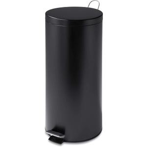 Honey-Can-Do TRS-02111 Round Stainless Steel Step Trash Can with Liner, Black, 30-Liter Per 8-Gallon