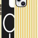 Jusy Compatible with MagSafe Striped Phone Case for iPhone 14 Pro, Cute Aesthetic Magnetic Soft TPU and Hard PC Protective Phone Cover for Women GirlsShiny - Yellow