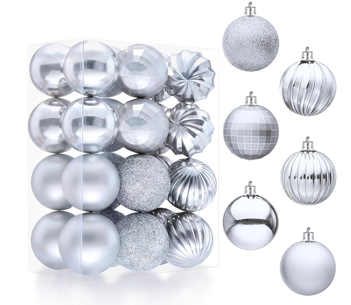 JOIEDOMI 24 Pcs Baby Blue Christmas Tree Ornaments Set, 2.36" Shatterproof Christmas Balls, Xmas Hanging Ornaments Decorations for Tree Wreath Garland Holiday Wedding Indoor Party Decor