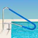 52x32 Inground Pool Rail, Rustproof #304SS Swimming Pool Stair handrail with no-Slip Cover, mounting Base & Accessories