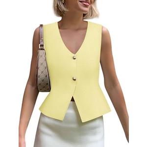 Yousify Womens Sweater Vest V Neck Button Down Crop Knit Tank Top Fashion 2025 Sleeveless Basic Cardigans, M