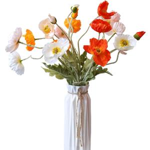 Artificial Flowers 5Pcs Poppies Flowers Artificial Silk Flowers for Home Office Wedding Outdoor Decor (Mixed Colors)