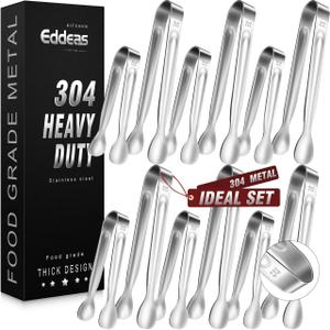 11PCS Ice Tongs Mini Sugar Tong - 2 Sizes 6 & 4 Inch Stainless Steel Small Serving Tongs, Small Kitchen Tiny Tong for Appetizers,Tea Party, Coffee Bar, Desserts (Silver)