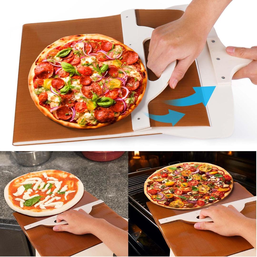 Sliding Pizza Peel 14 x 12 Inch,Non Stick Wood Large Elite Peel Pizza Smart Slider Peel,Wooden Super Easy Transfer Pizza Shovel Spatula Paddle for Ovens Accessories,Magic Rolling Pizza Peel