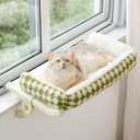 MEWOOFUN Cat Window Sill Perch for Indoor Cats, One-Step Sliding Clamping Slot Adjustment Cat Window Hammock with Removable Covers, Cat Bed for Windowsill & Bedside (Green, Large)
