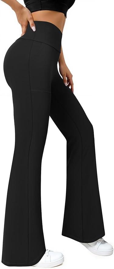 Flare Leggings for Women High Waisted Yoga Pants with Pockets Workout Gym Work Tummy Control Bootcut Leggings, Size M