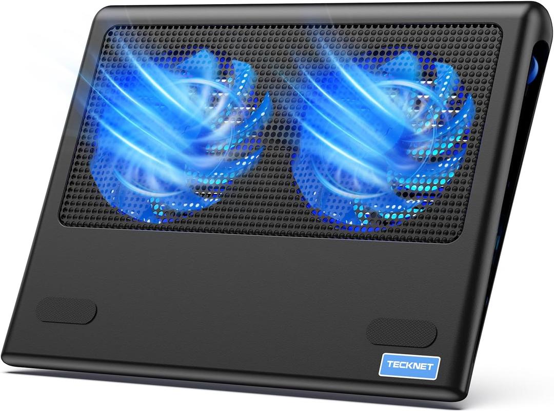 TECKNET Laptop Cooling Pad - 12"-15.6" Laptops Cooler, Powerful Cooler and Ultra Quiet for Gaming Laptops Pad, 2 Wind Speed Adjustable, USB A & C Powered Cooler Stand with Laptop Fan LED (Blue)
