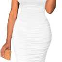 BEAGIMEG Women's Sexy Tank Top Bodycon Ruched Sleeveless Basic Midi Party Dress (Medium, White)