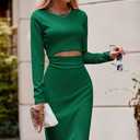 PRETTYGARDEN Women's Long Sleeve Midi Bodycon Dresses Casual Crewneck Cut Out Ribbed Knit Fitted Pencil Dress (Green, L)