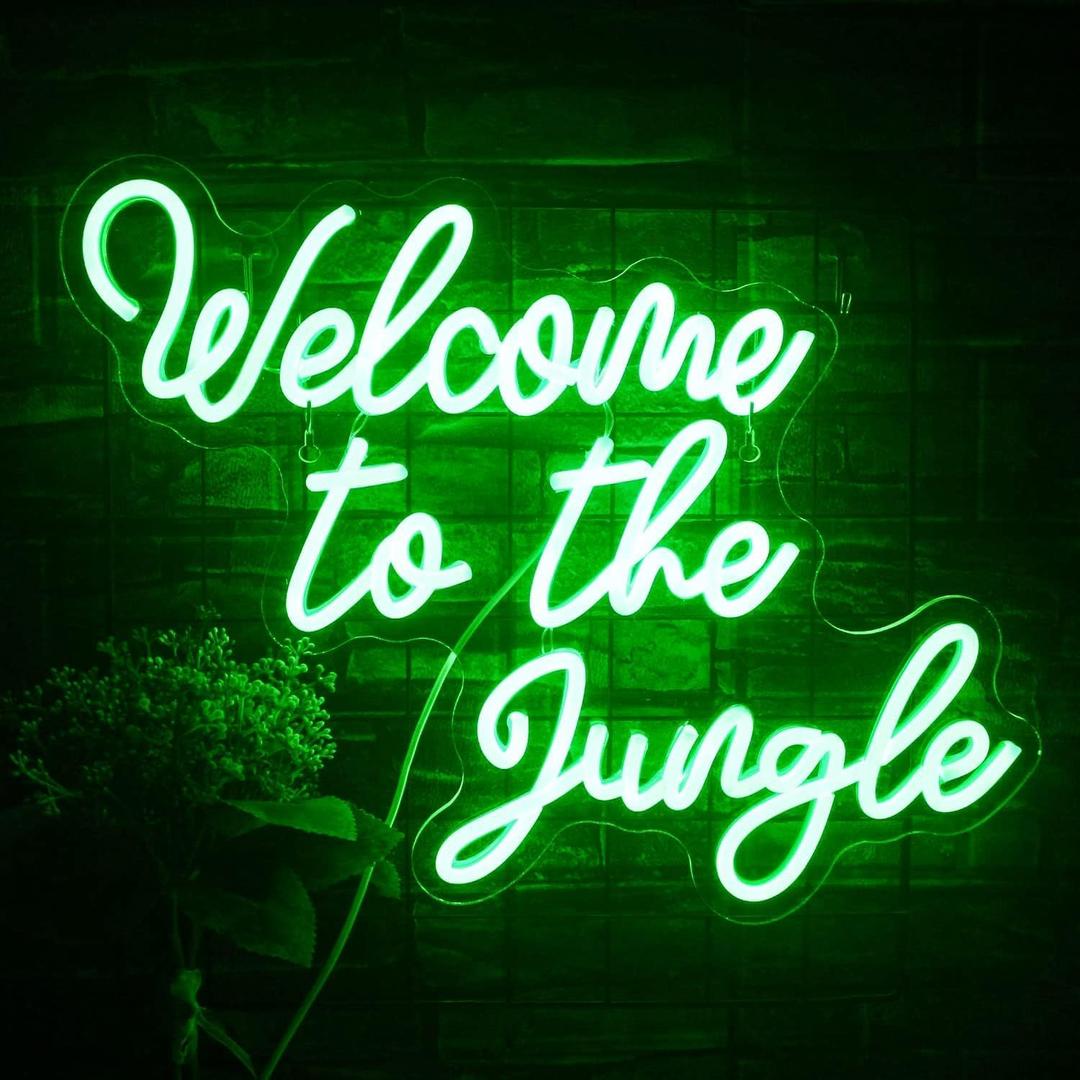 Welcome to the Jungle Neon Sign Jungle Decor Green Led Word Neon Light Signs for Wall Decor Usb Letter Light Up Sign for Garden Home Entryway Front Porch Party Gift