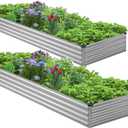 2PCS 9x3x1ft Galvanized Raised Garden Bed Kit,Metal Planter Box for Vegetables,Flowers,Herbs Durable Rust-Resistant Patio Gardening Beds,Silver