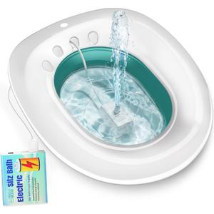 Electric Sitz Bath for Toilet Seat, Hemorrhoids and Postpartum Care - Yoni Steam Seat - Perineal Soaking, Collapsible, Wide Seat, Deeper Bowl - Use w/Sitz Bath Salt - Forest Green