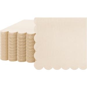 Fuutreo 100 Pcs Scalloped Cocktail Napkins Thick Paper Disposable Party Napkins Beverage Tissue for Wedding Dinner Birthday Supplies, 5 x 5 Inches (Milky White)