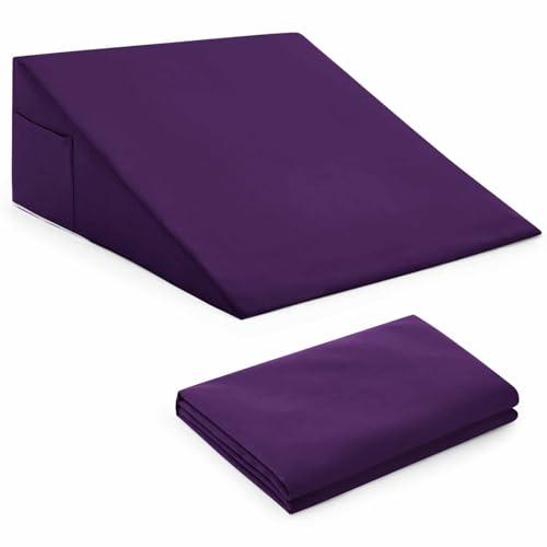 Horbaunal Purple Bed Wedge Pillow Cover with Zipper Design, Wedge Pillowcase Protector with Side Pocket for Storage, 24" L x 24" W x 12" H (Pillow Not Include)