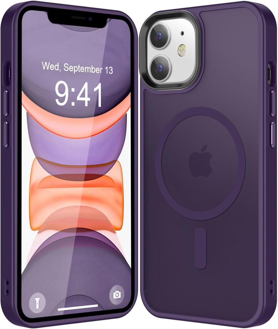 Strong Magnetic for iPhone 11 Case Compatible with Magsafe, [13FT Drop Resistant] Translucent Matte Skin Feeling Back, Aluminum Alloy Keys Shockproof Phone Case, Deep Blue