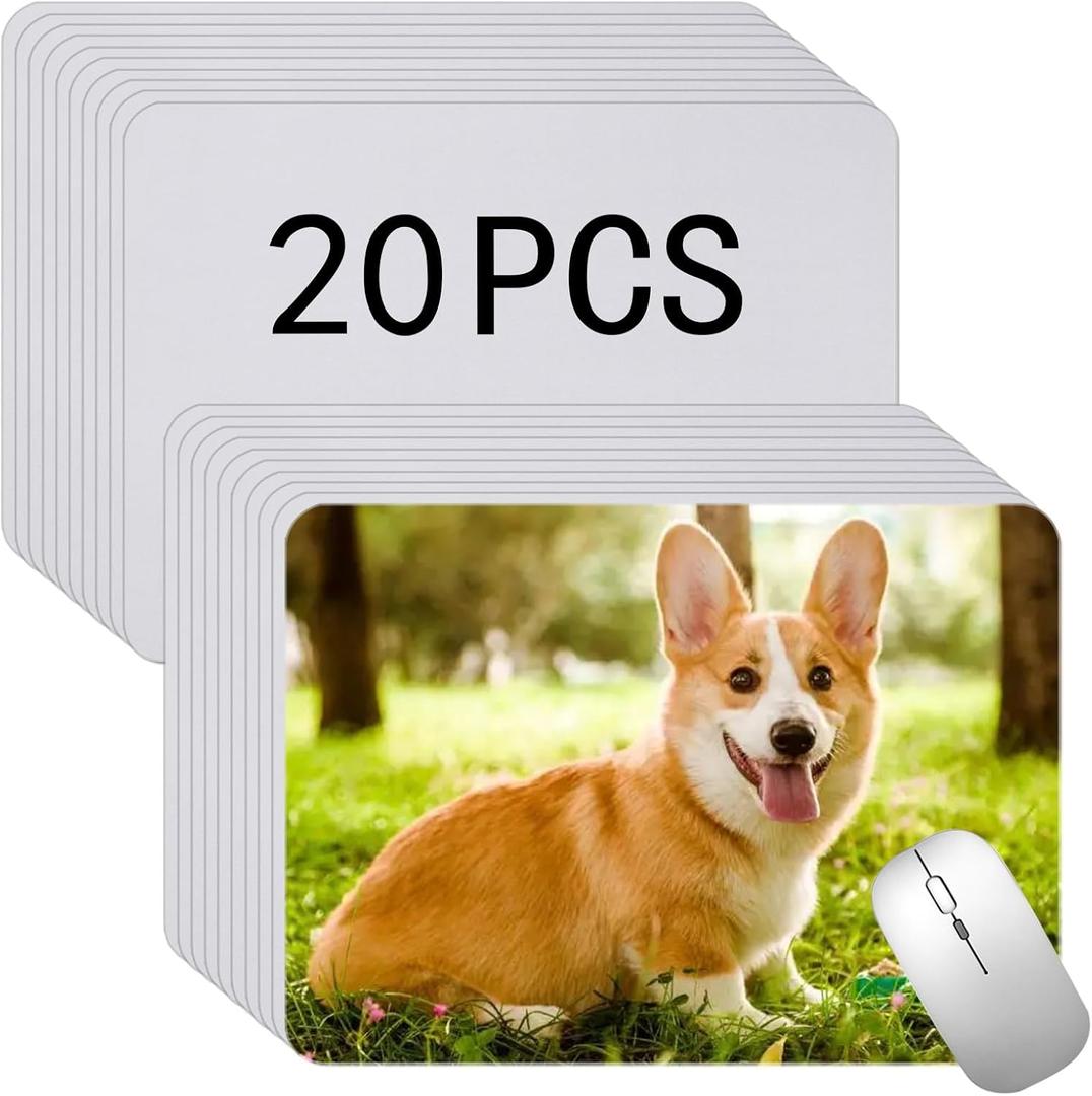 White Mouse Pad for Heat Transfer, Bulk Mousepad for Heat Press Printing Crafts Custom Photos Non Slip Bottom 24x20x0.2CM