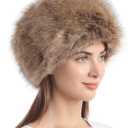LA CARRIE Women's Faux Fur Hat for Winter with Stretch Cossack Russian Style White Warm Cap (One Size, Nature With Tips)