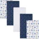 Gerber Boys Newborn Infant Baby Toddler Nursery 100% Cotton Flannel Receiving Swaddle Blanket, Critters Blue, Pack of 5