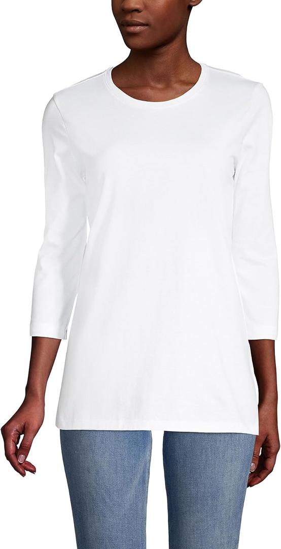 Lands' End Women's 3/4 Sleeve Supima Cotton Crewneck Tunic (Large, White)