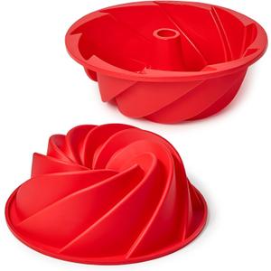 9.7 Inch Silicone Spiral Fluted Tube Cake Pan, 2 Pack Non Stick Silicone Baking Molds for Cake, Bread, Brownie, Jello