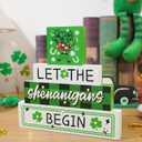 St Patricks Decorations for Table - Leprechaun Lighted Let the Shenanigans Begin Wood Box Wooden Sign for Table Tabletop Bathroom Home Shelf Office Decor