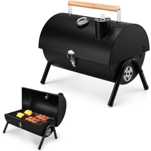 Joyfair Portable Charcoal Grill with Thermometer, Small Tabletop Barbecue Grill for Outdoor Camping Backyard Party BBQ Cooking, Extra Thick Steel & Heavy Duty, Innovative Design & Easy Assembly