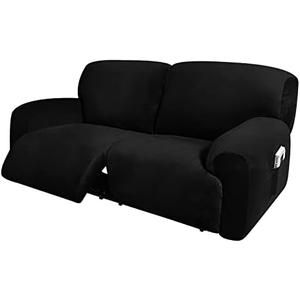 ULTICOR Extra Wide 75" - 100", Reclining 2 Seater Sofa, Extra Wide Reclining Love Seat Slipcover, 6-Piece Velvet Stretch, Reclining Sofa Covers, Thick, Soft, Washable (Black)