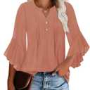 Angerella Pink Blouses for Women Dressy 3/4 Sleeve Formal Tops Business Casual Clothing Trendy 2025 Summer Office Attire Professional Work Shirts Cute Interview Wedding Outfits L (Pink, L)