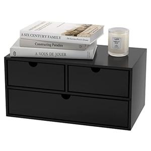 Wisuce Bamboo Desk Organizer - Mini Bamboo Desk Drawer Tabletop Cosmetic Storage Organization for Office or Home Black