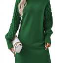 HUUSA Winter Dresses for Women 2025 Fall Puff Long Sleeve Sweaters Loose Mock Neck Outfits Sexy Mini Dress Going Out (Green, M)