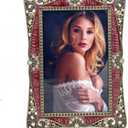 LXZ Vintage Retro Brass Plated Metal Picture Frame Decorated with Crystals - Clear Glass Front Cover - Tabletop Display Vertically or Horizontally, Size 4 x 6 Inches