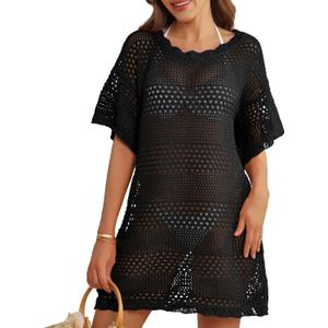 Women Swimsuit Coverup Crochet Bathing Suit Beach Cover Ups Summer Knit Bikini Beachwear Pullover 2025 Swimwear Dress (L)