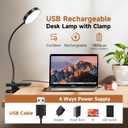 Mubarek Clip on Lamp,5 Brightness+5 Color Clip on Light,200LM 36 LED Reading Lights for Books in Bed,1800mAh Battery Powered Lamp Battery Operated Lights,Rechargeable Desk Lamp with Clamp Light (Black)