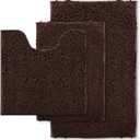 Bath Rug Set 3 Piece Luxury Chenille Extra Soft and Absorbent Shaggy Bathroom Mat Rugs, Machine Washable, Non-Slip Plush Carpet Runner for Tub, Shower, (Brown) Home Decor Bathroom Accessories