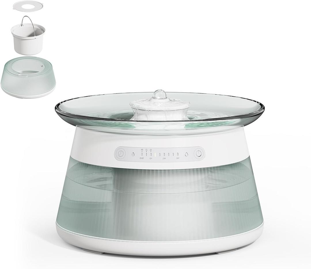 Glass Smart Cat Water Fountain, Filterless Pet Water Fountain No Filter, Ultra Silent Cat Fountains, Separation Design (White)