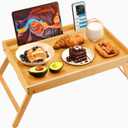 Bamboo Bed Tray Table, Large Breakfast Tray - 21.7x14 Inch with Folding Legs, Multipurpose Serving Tray Use As Portable Laptop Snack Table, for Working, Eating, Reading by Pipishell (Yellow)