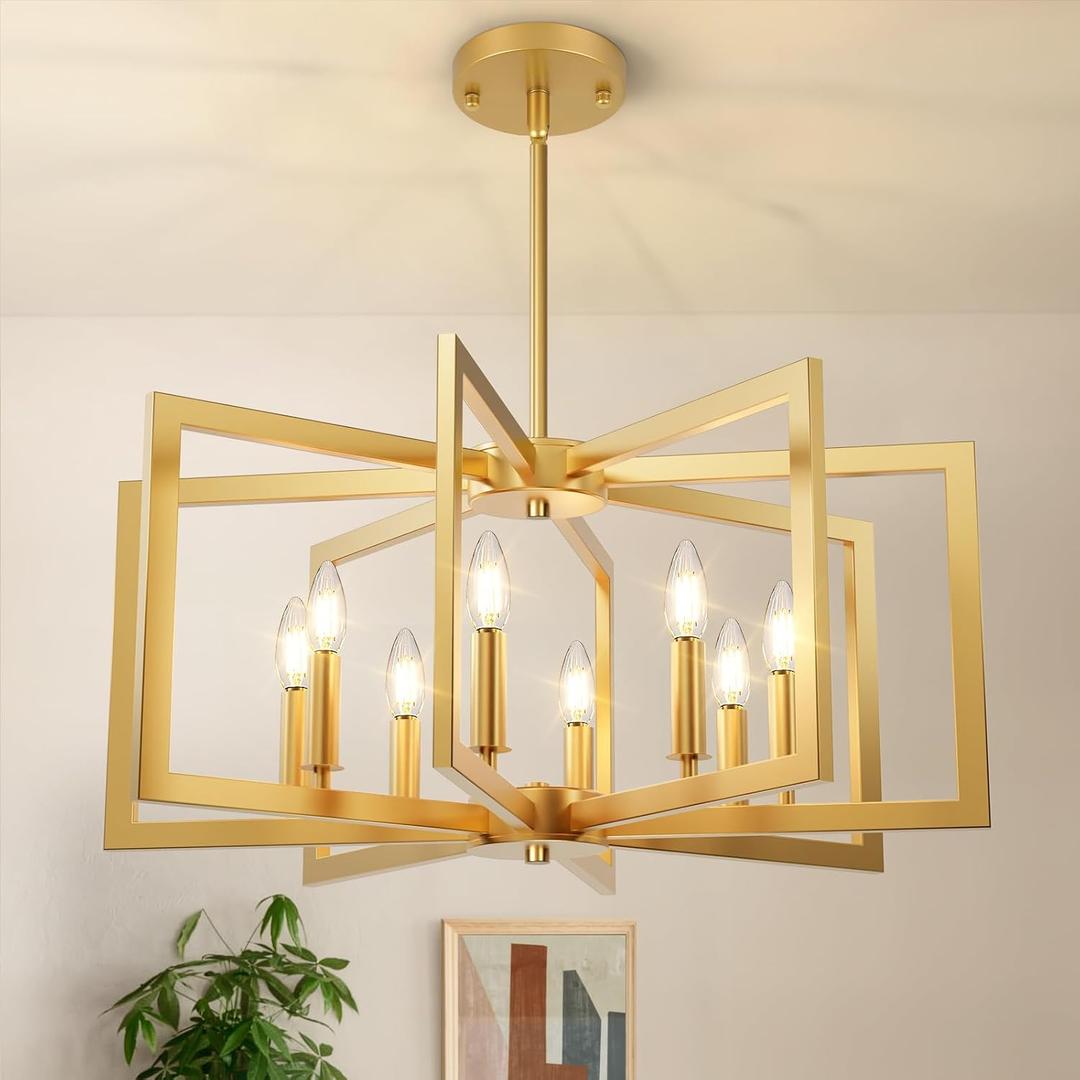 20"-62" Height Adjustable Gold Kitchen Chandelier for Dining Room, 8-Light