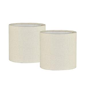 LAMPWELL MEMO Clip-on Small Fabric Lamp Shades for Table Chandelier Wall Lamp,Set of 2,Small Drum,5.2"5.2"H5.2",Linen, Handmade,Modern Trendy Decorative,ONLY FOR CANDLE BULB, Beige