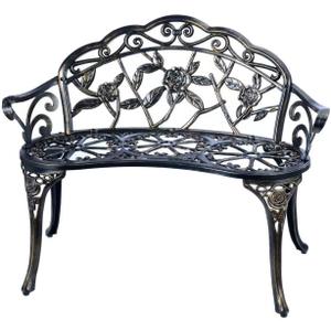 JARDIN DE CENTENNIAL Patio Garden Bench Metal Park Bench Cast Aluminum Outdoor Furniture with Floral Rose for Patio,Park,Lawn,Yard (Copper)