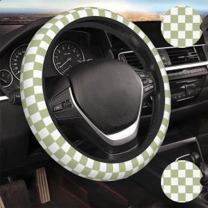 Green White Checkered Car Steering Wheel Cover
