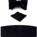 NV Holders: Men's Premium 100% Silk Cummerbund, Bow Tie, Handkerchief - Black Tuxedo set (Black)