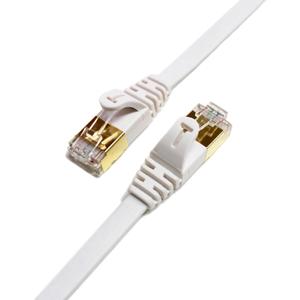75FT - CAT7 10 Gigabit Ethernet Ultra Flat Patch Cable for Modem Router LAN Network, Gold Plated Shielded RJ45 Connectors, Faster Than CAT6a CAT6 CAT5e, White (75 FT, White - Flat)