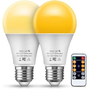 JandCase A19 LED light Bulbs with Remote Control, 3 Color Temperature Light Bulb(2000K/2700K/5000K), E26 Base Light Bulb with Dimmable and Timer Function,2 Pack Light Bulb for Home Decor Bedroom